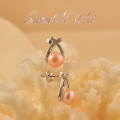 Сладководни култивирани розови перли Обици 6R