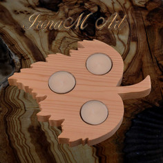 Ръчно изработени изделия от дърво Сувенир Листо-свещник тройка